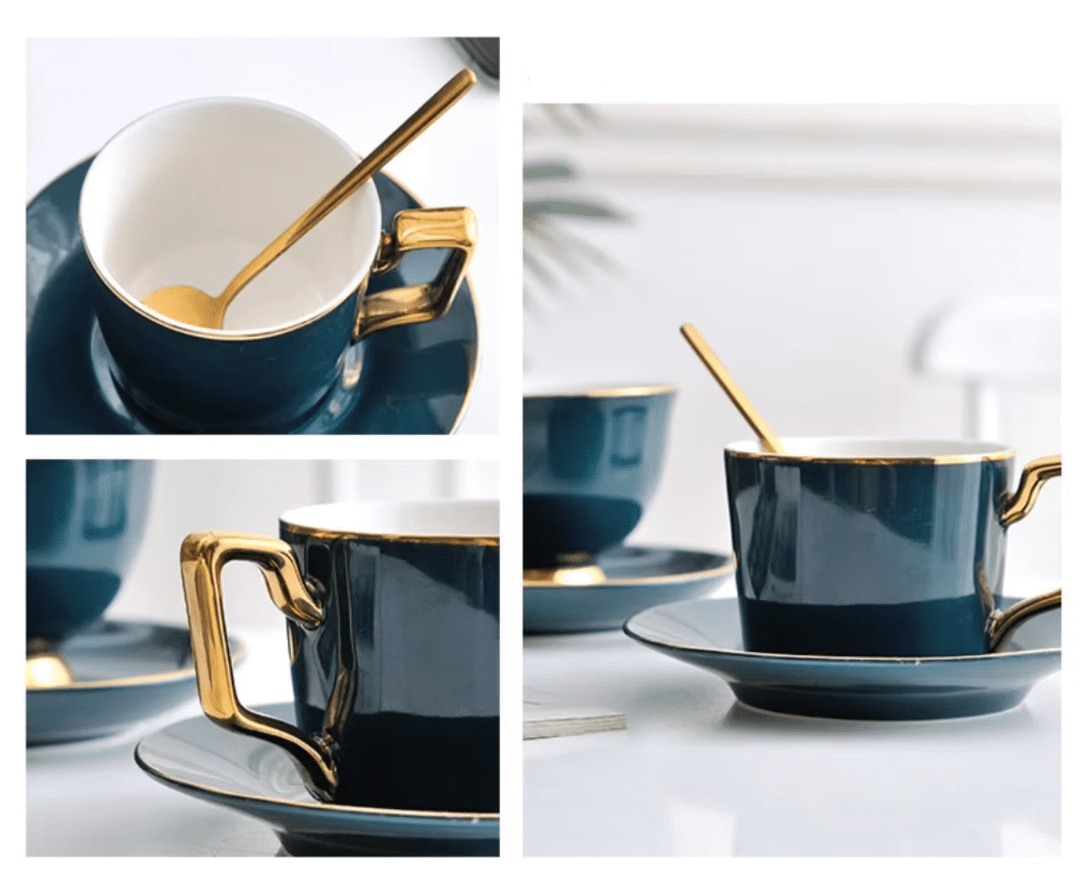 Filiżanki Butelkowa Zieleń 200/220 ml – Złote Akcenty dla Eleganckiego Serwowania - obrazek 4