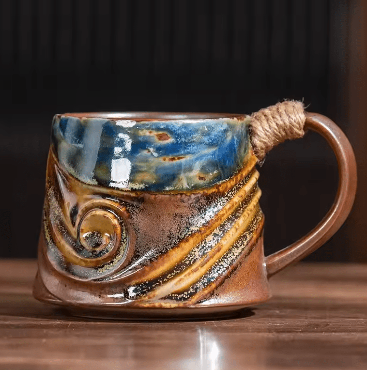 Kreatywny Kubek Ceramiczny 320 ml – Spiralny Design Vintage do Kawy i Herbaty - obrazek 15