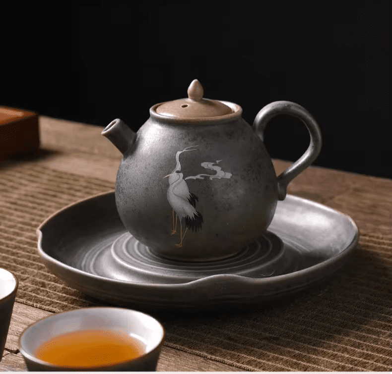 Ceramiczny Dzbanek z Motywem Żurawia (240/260 ml) – Chiński Styl dla Aromatycznej Herbaty - obrazek 3