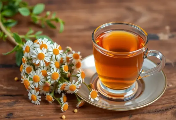 Chamomile and linden with tea, representing their soothing benefits.