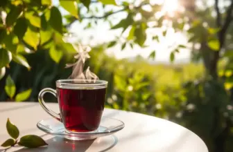 Sunlit morning scene with a cup of black tea, embodying health benefits.