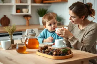 A cozy image showing a mother and child enjoying herbal tea together, promoting bonding and health.