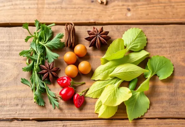 A display of various herbs used in making healthy teas for children.