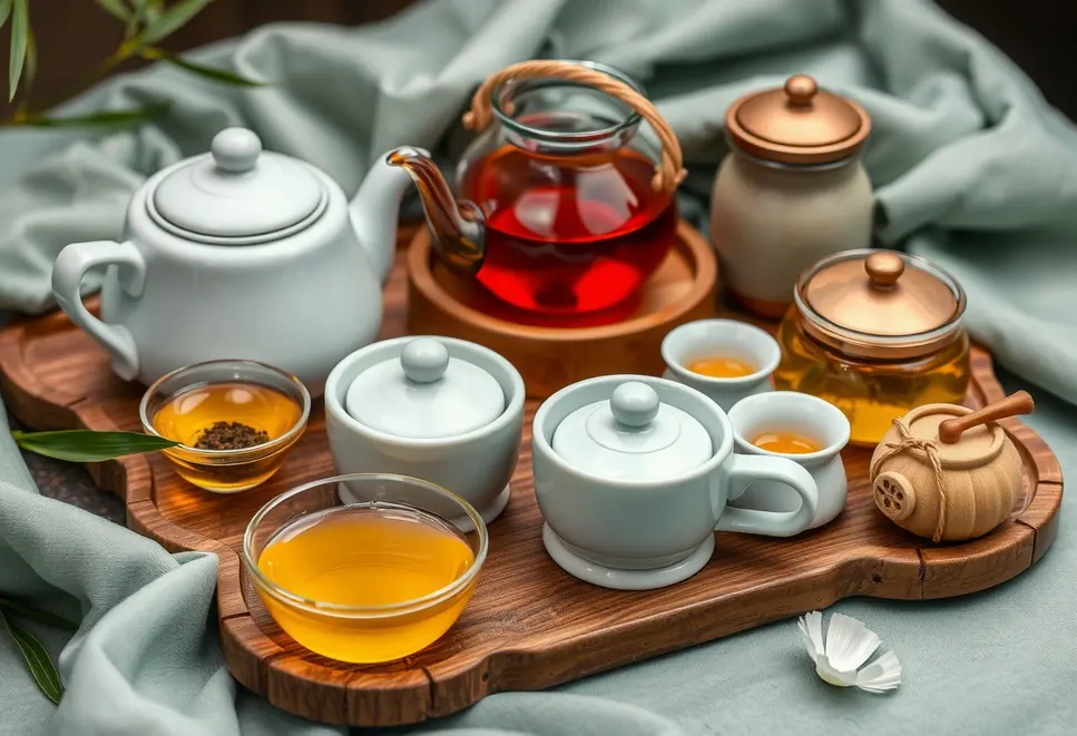 Various global tea sets displayed together, representing cultural diversity.