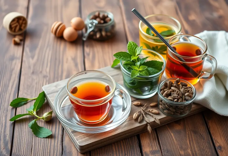 Various herbs being brewed into comforting teas.