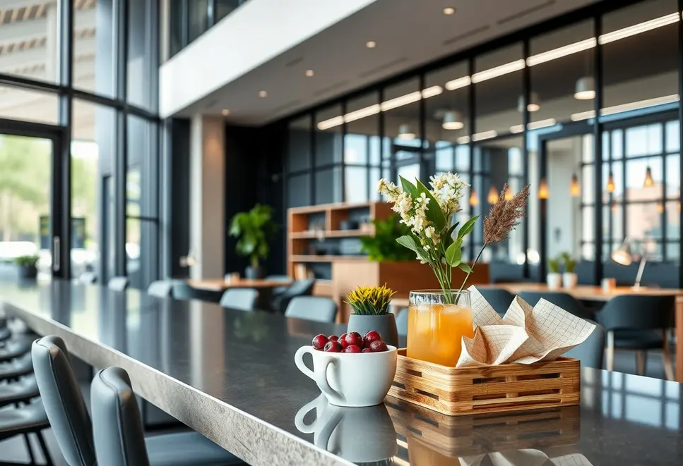 Widok z góry na różne saszetki herbat w nowoczesnym biurze.