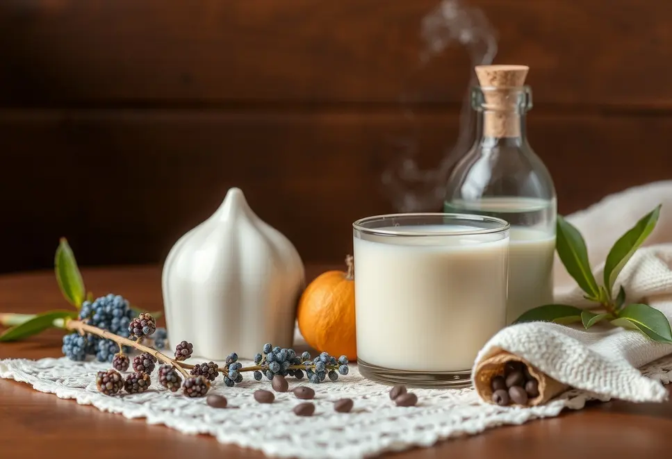 Koc i kubek herbaty obok otwartej książki i świecy.