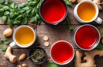 Various detox tea ingredients and brewing pots illustrating their cleansing synergy.