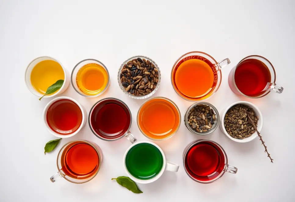 Array of various tea cups representing different types of teas.