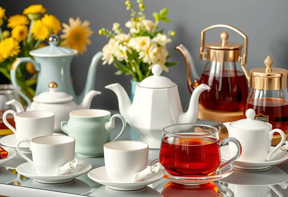 A variety of tea sets displayed elegantly to highlight their unique qualities and designs.