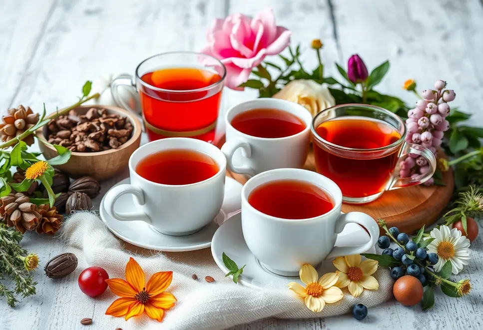 Various herbal teas with natural ingredients for winter health.